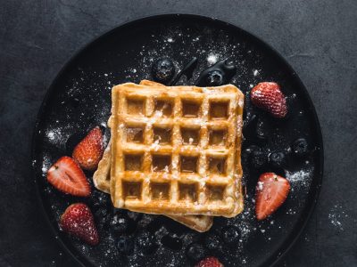 square waffle with strawberries